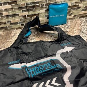 Porsche Macan Black and Blue Reusable Tote Bag w Zipper Case